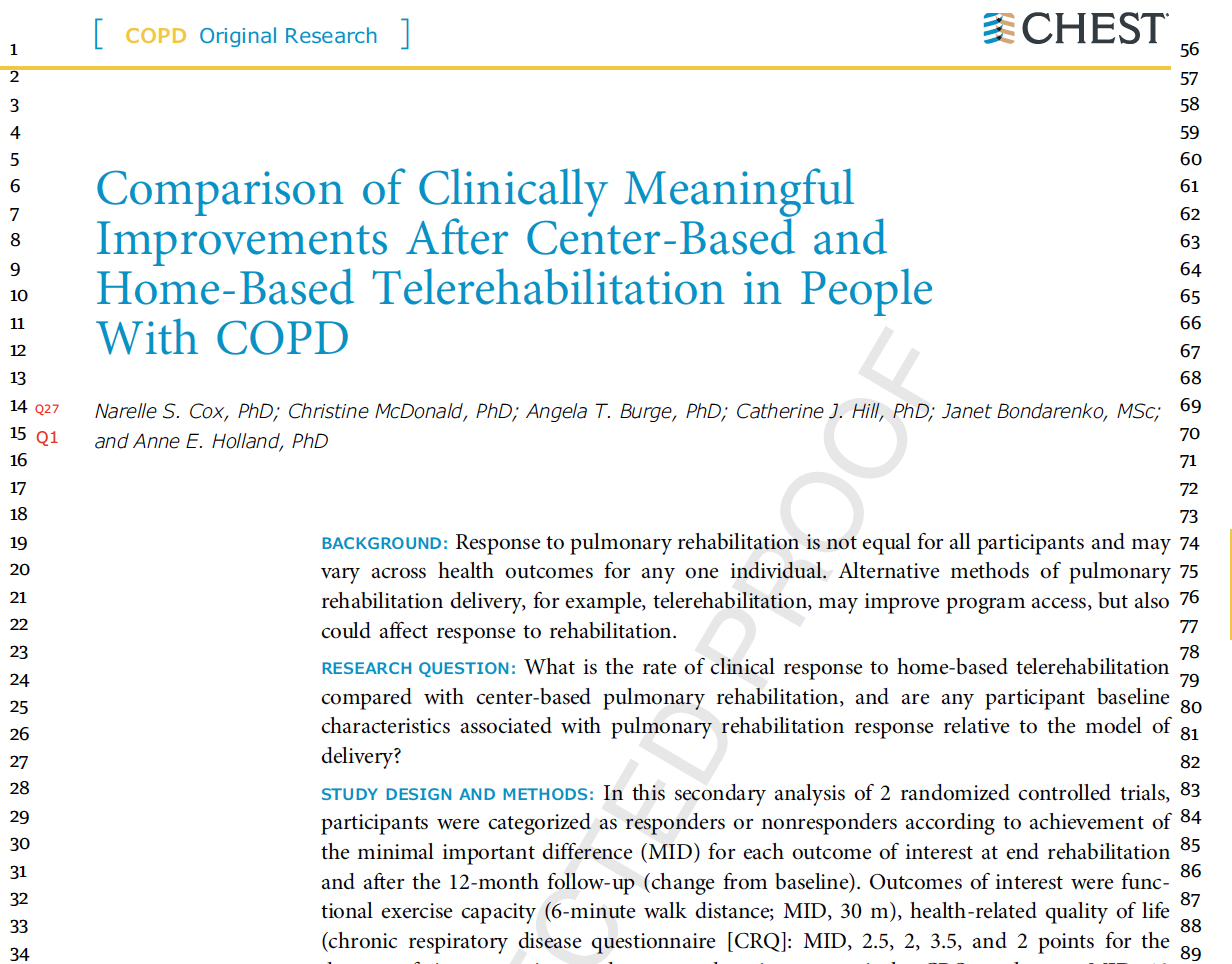 Comparison of Clinically Meaningful Improvements After Center-Based and Home-Based Telerehabilitation in People With COPD